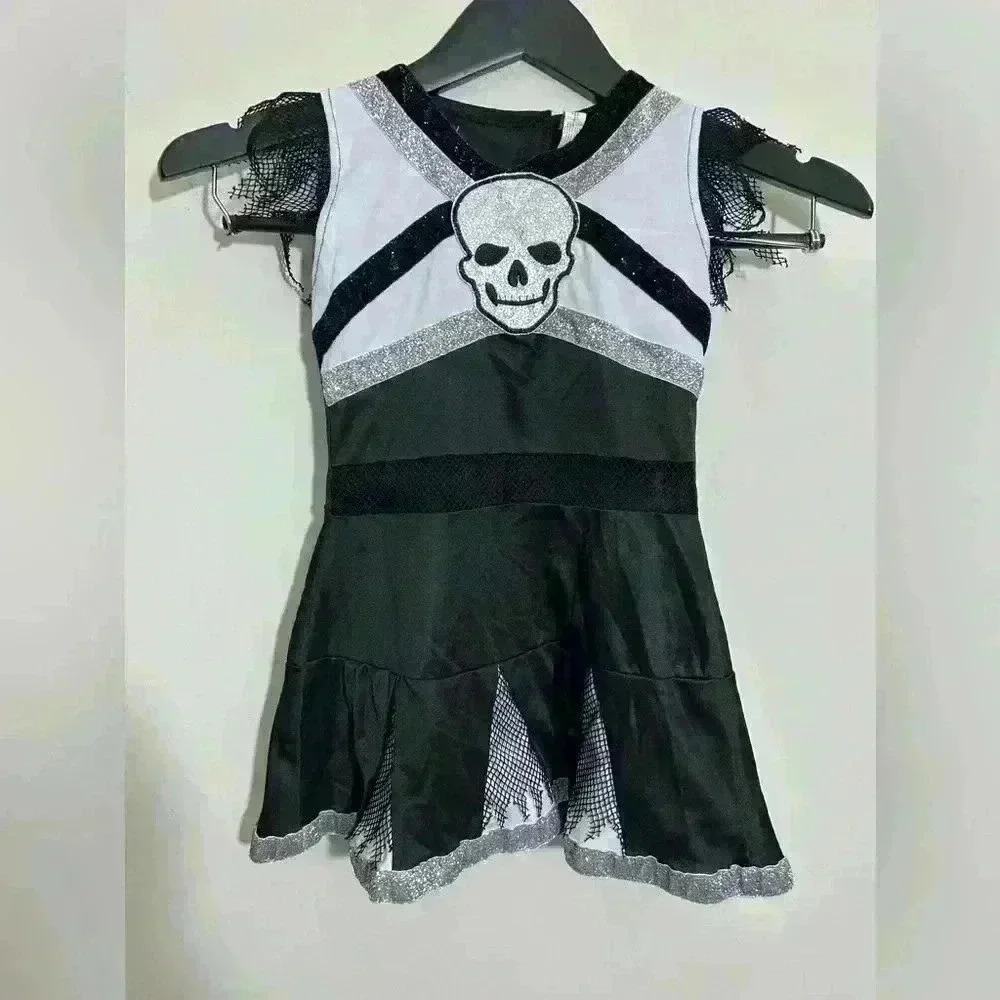 Ra Ra Rebel Cheerleading Costume Skull Black and Silver Size Small 4-6